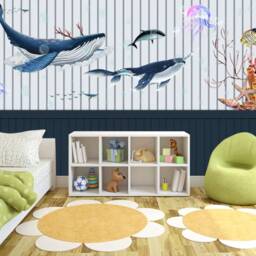 3D Whale Jellyfish Wall Mural, Kids Room Decor, Peel & Stick Wallpaper - thumbnail 2