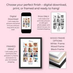 Baby First Year Photo Collage, Personalised 12 Pictures, Baby's 1st Year Photo Print Frame , Custom Baby Gift, Nursery Decor, Birthday - thumbnail 4