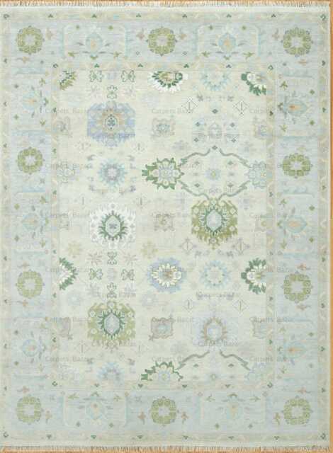 Hand Knotted Oushak Area Rug Beige Green Wool Rug, Neutral Fine Woolstyle, Custom Sizes - image 1