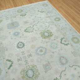 Hand Knotted Oushak Area Rug Beige Green Wool Rug, Neutral Fine Woolstyle, Custom Sizes - thumbnail 3