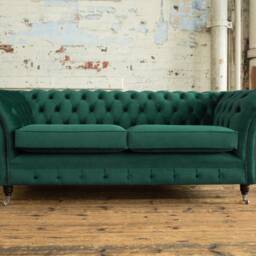 British Handmade 3 Seater Emerald Green Velvet Fabric Chesterfield Sofa - thumbnail 2