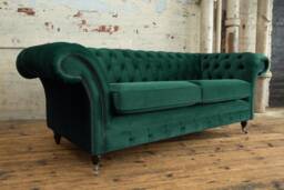 British Handmade 3 Seater Emerald Green Velvet Fabric Chesterfield Sofa