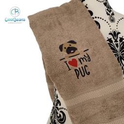 Pug Dog Towel - Personalised Face Cloth/Hand Bath Embroidered - thumbnail 2