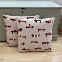 Christmas Gifts Dachshund Pillow Cover Linen Sausage Dog Cushion - thumbnail 2