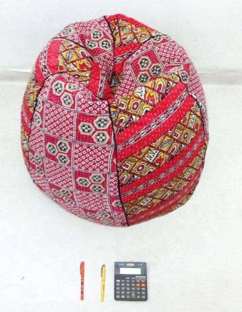 Handmade Kantha Bean Bag Chair Floral Embroidered Cotton Pouf - image 1