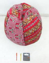 Handmade Kantha Bean Bag Chair Floral Embroidered Cotton Pouf - thumbnail 1