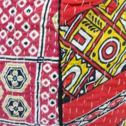 Handmade Kantha Bean Bag Chair Floral Embroidered Cotton Pouf - thumbnail 3