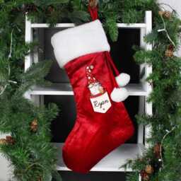 Personalised Gonk Family Red Christmas Stocking - Xmas Gift Red Stocking Personalised Santa - thumbnail 2