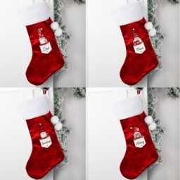 Personalised Gonk Family Red Christmas Stocking - Xmas Gift Red Stocking Personalised Santa - thumbnail 1