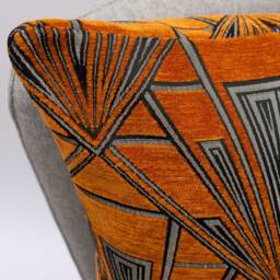 Art Deco Geometric Xl Rectangular Cushion. Luxury Velvet Chenille. Burnt Orange & Silver. Bold 20S 30S Style. 23X15 - thumbnail 2