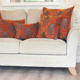 Art Deco Geometric Xl Rectangular Cushion. Luxury Velvet Chenille. Burnt Orange & Silver. Bold 20S 30S Style. 23X15 - thumbnail 3