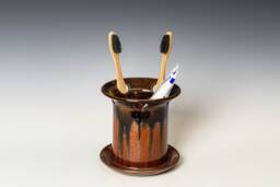 Toothbrush Holder in Red Ash Glaze, Ceramic Toothpaste Cup, Dishwasher Safe