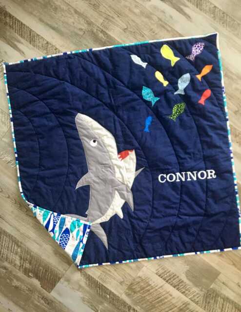Custom Shark Blanket, Personalized Baby Gift, Baby Boy Nautical Crib Quilt - image 1