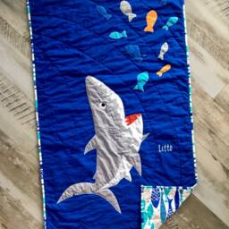 Custom Shark Blanket, Personalized Baby Gift, Baby Boy Nautical Crib Quilt - thumbnail 2