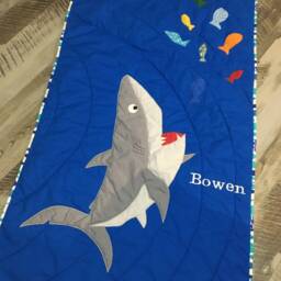 Custom Shark Blanket, Personalized Baby Gift, Baby Boy Nautical Crib Quilt - thumbnail 3