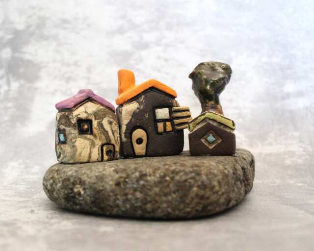 Rustic Clay Houses, Ceramic Art Home Decor, Miniature Ceramics, Little Village, Tiny Ceramics & Pottery, Gift Idea - image 1