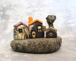 Rustic Clay Houses, Ceramic Art Home Decor, Miniature Ceramics, Little Village, Tiny Ceramics & Pottery, Gift Idea - thumbnail 1