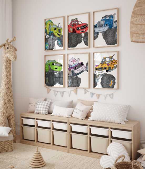 Monster Truck Prints - Set Of 6 Boys Room Wall Art, Printed Or Framed - image 1