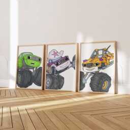 Monster Truck Prints - Set Of 6 Boys Room Wall Art, Printed Or Framed - thumbnail 3