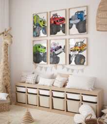 Monster Truck Prints - Set Of 6 Boys Room Wall Art, Printed Or Framed - thumbnail 1