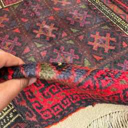 Vintage 2'10x4'1 Prayer Rug, Moroccan Hand-Knotted Wool Area Antique Oriental Baluchi High Pile Faded Turkmen Rug - thumbnail 4