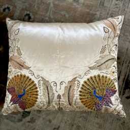 Antique Silk Embroidered Cushions 19Th Century Handmade Pillows Bespoke Cushion Collection Luxury Interior Decor Large - thumbnail 3