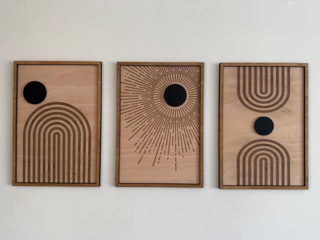 Sun & Moon Wood Wall Art, Mid-Century Modern, Set Of 3 - image 1