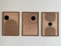 Sun & Moon Wood Wall Art, Mid-Century Modern, Set Of 3 - thumbnail 1