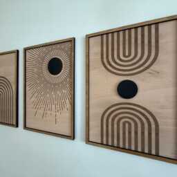 Sun & Moon Wood Wall Art, Mid-Century Modern, Set Of 3 - thumbnail 2