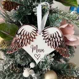 Personalised Memorial Christmas Tree Decoration - Heart Bauble With Angel Wings - thumbnail 3