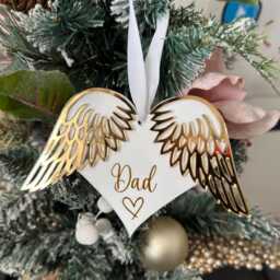 Personalised Memorial Christmas Tree Decoration - Heart Bauble With Angel Wings - thumbnail 2