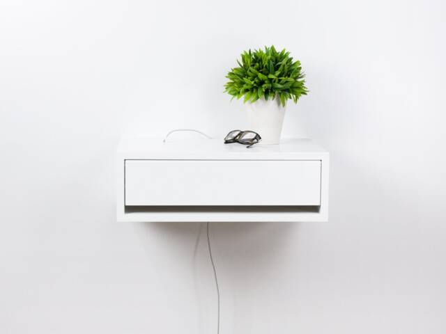 Contemporary White Floating Nightstand, Lacquer Coating High End Finish Bedside Table, Dressing Table - image 1