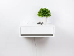 Contemporary White Floating Nightstand, Lacquer Coating High End Finish Bedside Table, Dressing Table - thumbnail 1