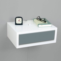 Contemporary White Floating Nightstand, Lacquer Coating High End Finish Bedside Table, Dressing Table - thumbnail 3