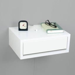 Contemporary White Floating Nightstand, Lacquer Coating High End Finish Bedside Table, Dressing Table - thumbnail 2