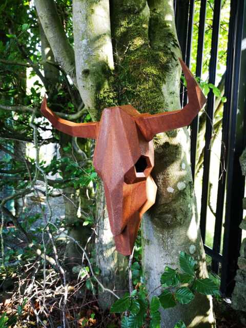 Bull Skull Made From Steel & Rusted - 3D Animal Wall Hanging Great For Western Bars Deserts Cactus Decor Etc - image 1