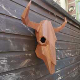 Bull Skull Made From Steel & Rusted - 3D Animal Wall Hanging Great For Western Bars Deserts Cactus Decor Etc - thumbnail 2