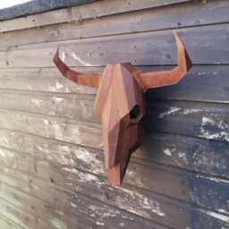 Bull Skull Made From Steel & Rusted - 3D Animal Wall Hanging Great For Western Bars Deserts Cactus Decor Etc - thumbnail 3