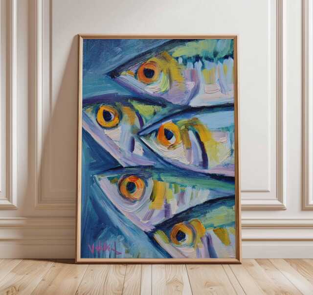 Fish Wall Art, Coastal Kitchen Poster, Nautical Seafood Print, Rustic Dining Room Decor, Ocean Inspired Artwork, Colorful Beach House Art - image 1