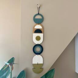Geometric Wood Wall Hanging - Modern Mid-Century Home Decor - thumbnail 1