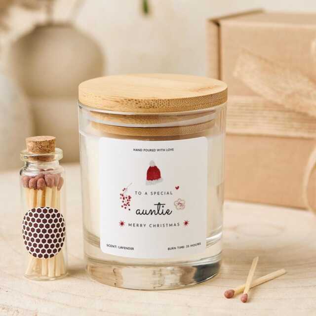 Christmas Gift For Auntie Vegan Soy Wax Candle With Bamboo Lid Free Package Mini Matches Jar - image 1