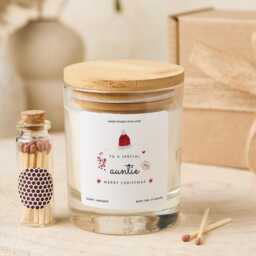 Christmas Gift For Auntie Vegan Soy Wax Candle With Bamboo Lid Free Package Mini Matches Jar