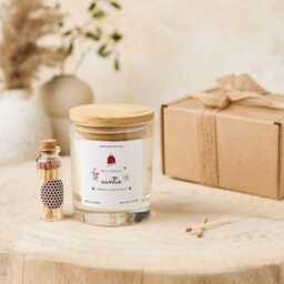 Christmas Gift For Auntie Vegan Soy Wax Candle With Bamboo Lid Free Package Mini Matches Jar - thumbnail 3