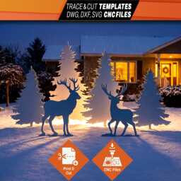 Reindeer & Classic Pine Templates, 6-Piece Christmas Yard Art, PDF & Cnc Files