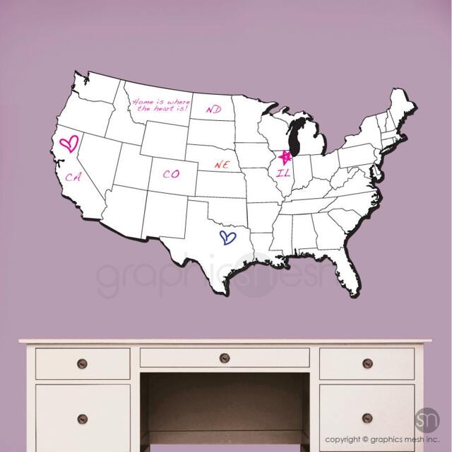 Usa Map Dry Erase Wall Decal - Erasable Surface Decals By Graphicsmesh - image 1