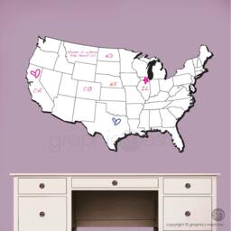 Usa Map Dry Erase Wall Decal - Erasable Surface Decals By Graphicsmesh - thumbnail 1