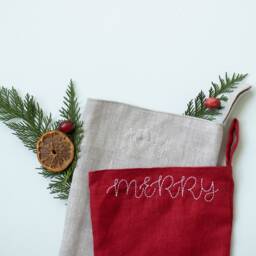 Personalized Linen Christmas Stocking Embroidered Neutral Xmas Stocking - thumbnail 2