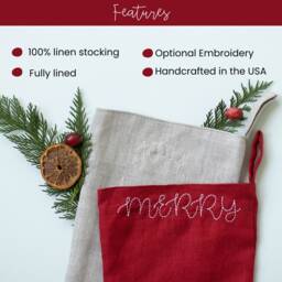 Personalized Linen Christmas Stocking Embroidered Neutral Xmas Stocking - thumbnail 3