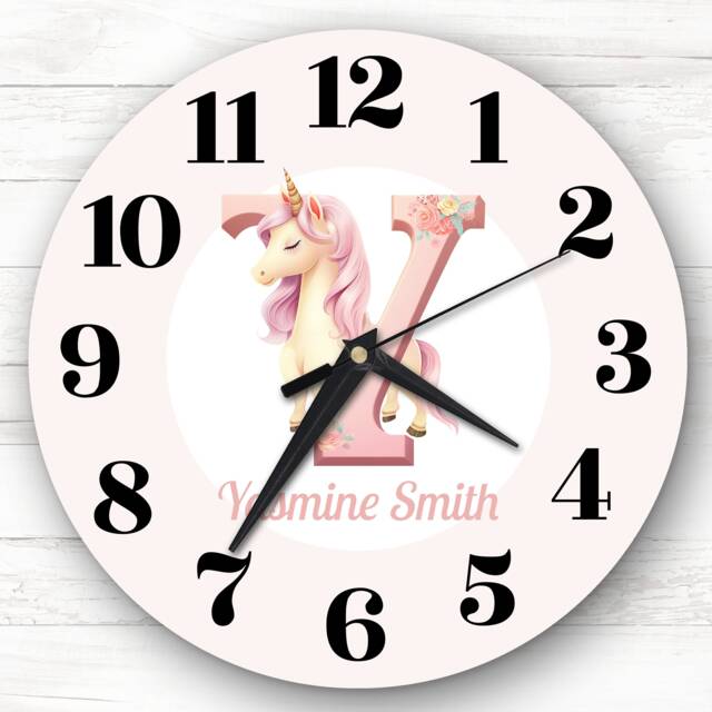 Pink Unicorn Alphabet Letter Y Girls Room Custom Gift Personalised Clock - image 1