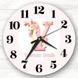 Pink Unicorn Alphabet Letter Y Girls Room Custom Gift Personalised Clock - thumbnail 1